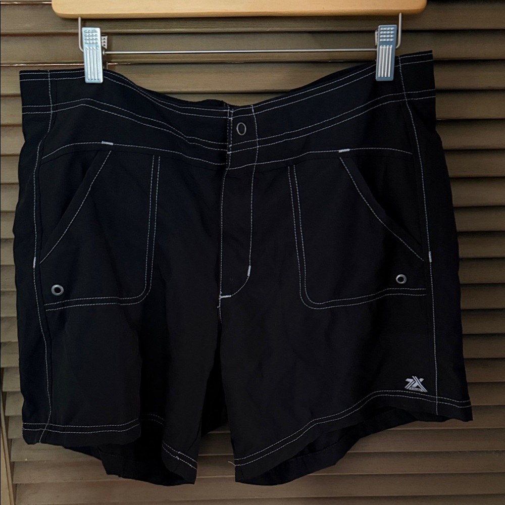 Xero X Posur swimwear. Black wimens Athletic/beach Shorts with White Stitching